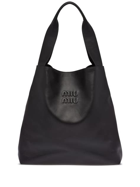 miu miu logo-embossed leather tote bag|leather tote handbags.